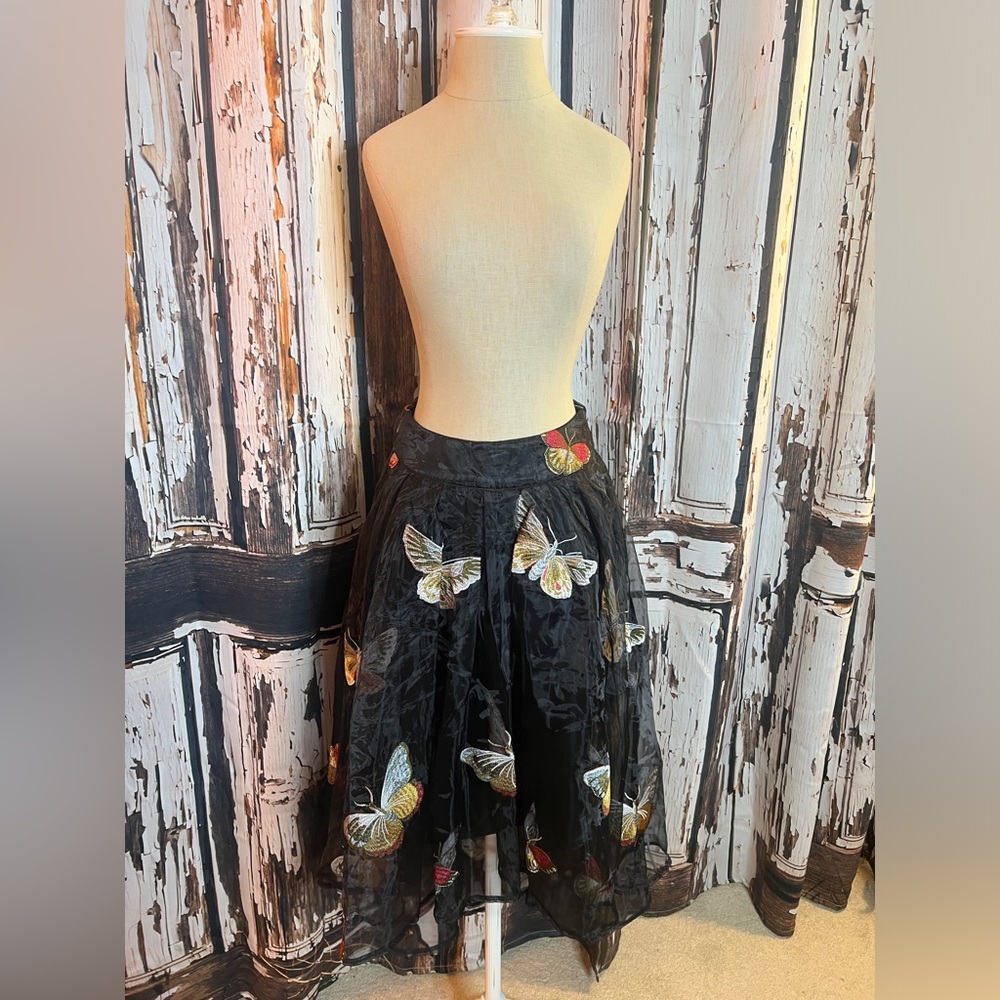 a'gaci Black Butterfly Midi Skirt